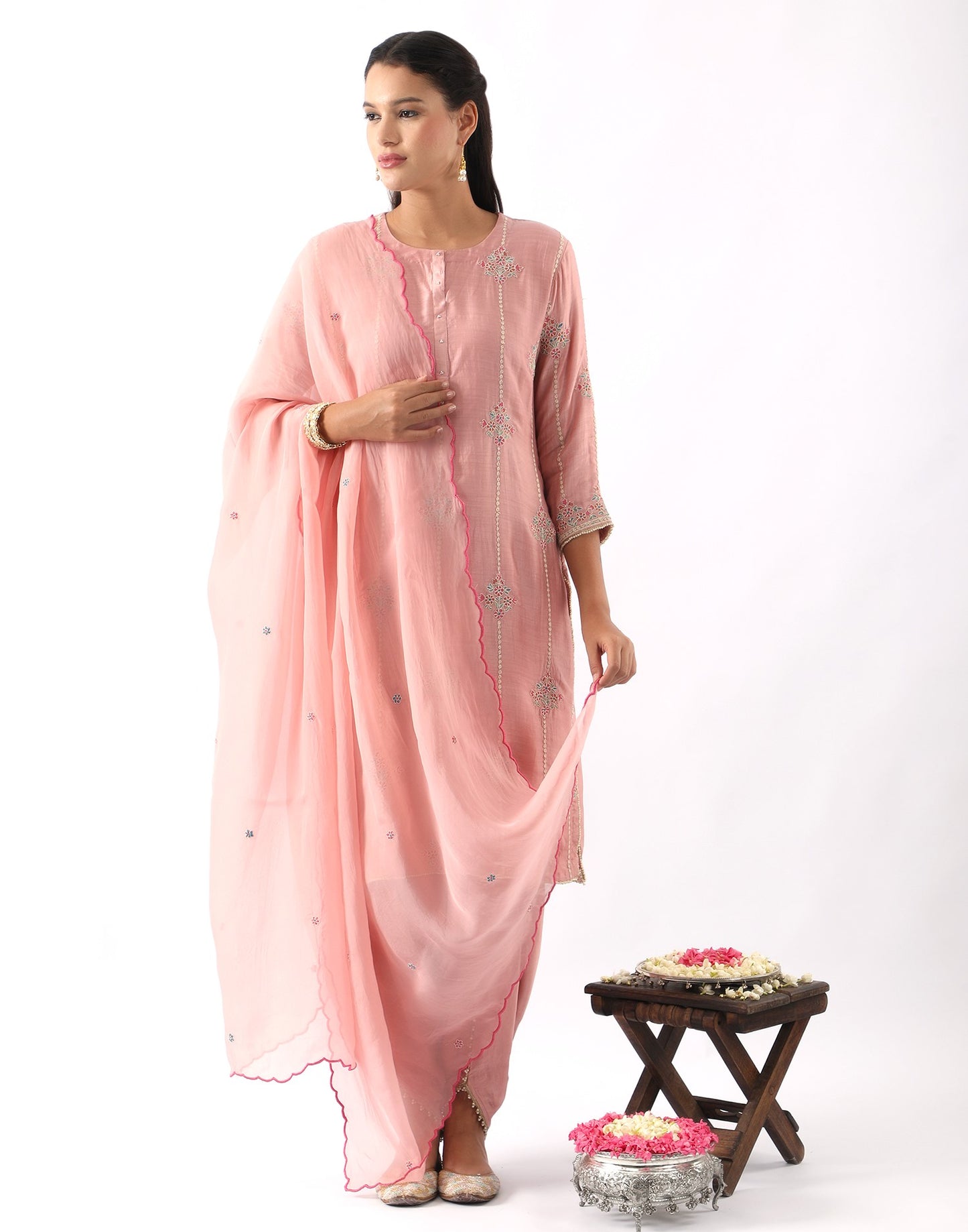 Blush Pink Embroidered Kurta & Dhoti Set