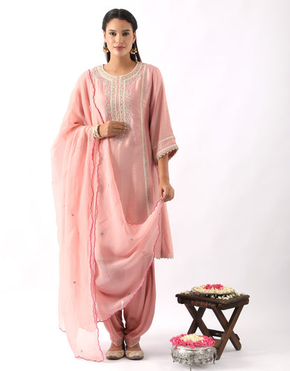 Blush Pink Embroidered A-Line Kurta & Salwar Set