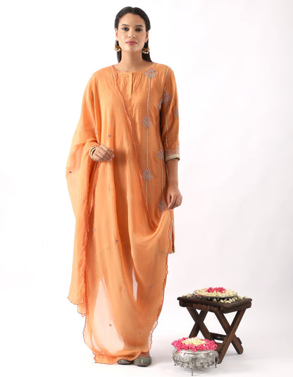 Orange Embroidered Kurta & Dhoti Set