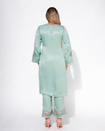 Blue Embroidered Sleeve Kurta & Pant Set