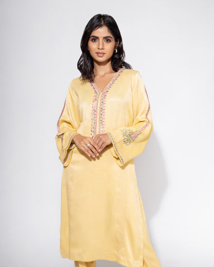 Yellow Embroidered Sleeve Kurta & Pant Set