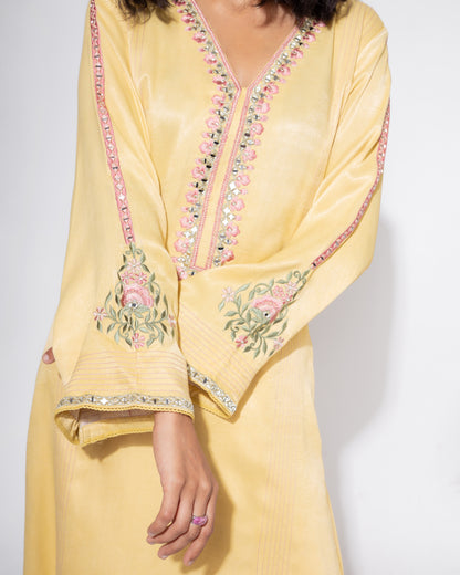 Yellow Embroidered Sleeve Kurta & Pant Set