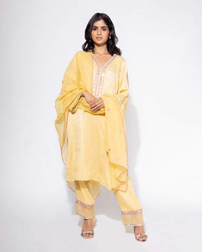 Yellow Embroidered Sleeve Kurta & Pant Set