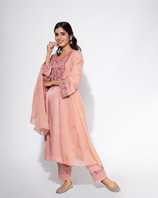 Pink Embroidered Yoke Kurta & Salwar Set