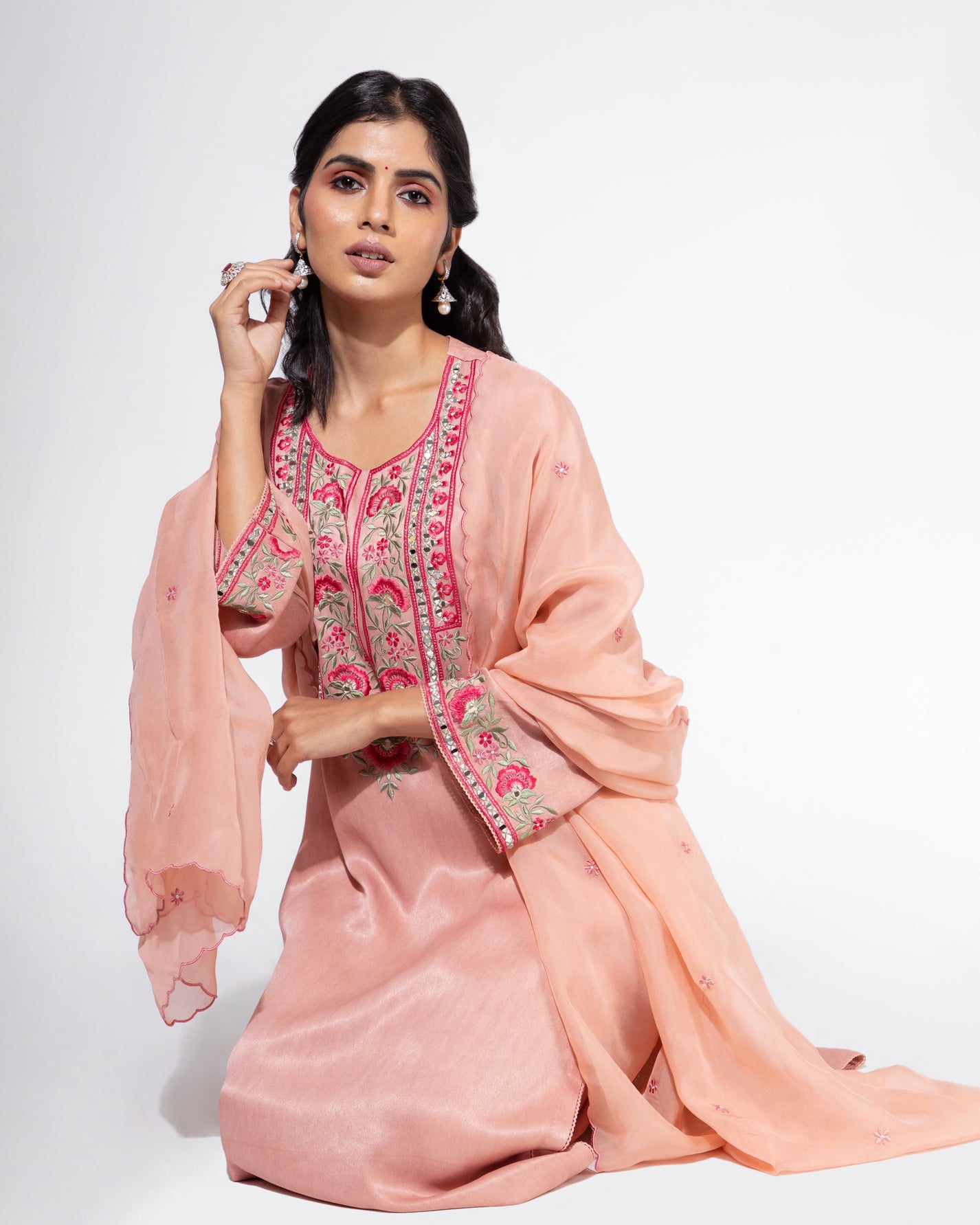 Pink Embroidered Yoke Kurta & Salwar Set – NEMAANI