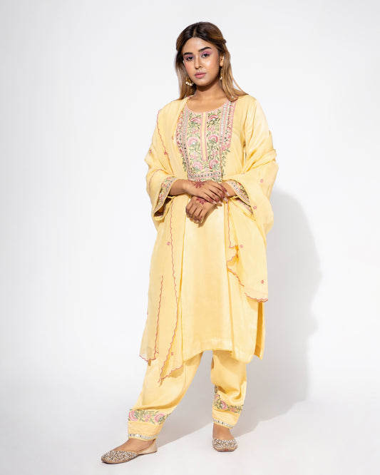 Yellow Embroidered Yoke Kurta & Salwar Set