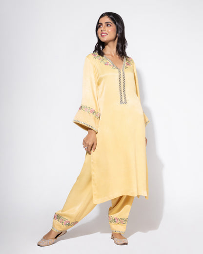 Yellow Side Boota Embroidered Kurta & Salwar Set