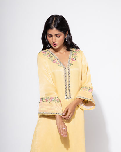 Yellow Side Boota Embroidered Kurta & Salwar Set