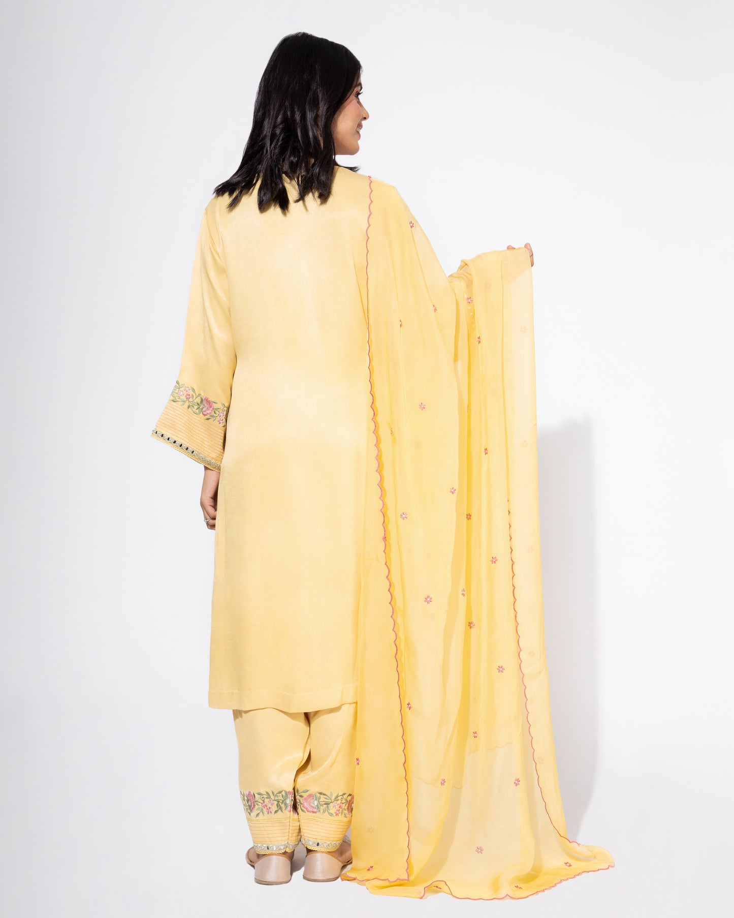 Yellow Side Boota Embroidered Kurta & Salwar Set