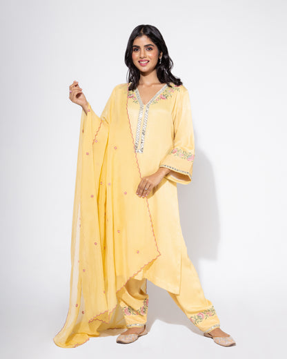 Yellow Side Boota Embroidered Kurta & Salwar Set